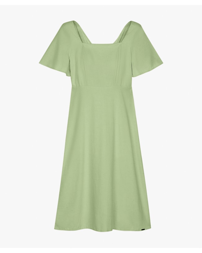 Vestido Midi com Manga Ampla e Decote Quadrado - Cereja Rosa - Mint-8154ec04-c61c-477d-9b3a-feec8087804c