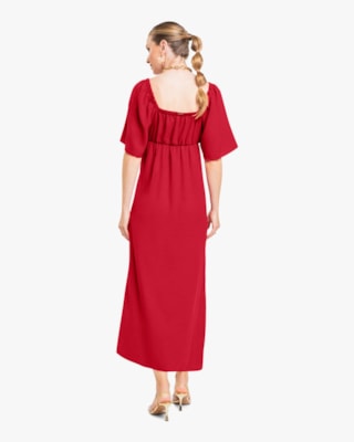 Vestido Midi com Manga Bufante - Cereja Rosa - Vermelho -M