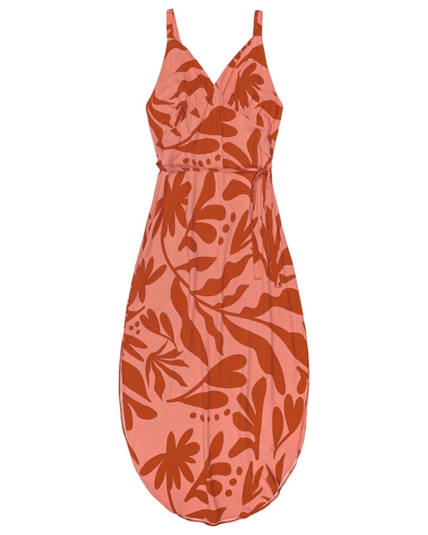 Vestido Midi de Viscose Estampado Cereja Rosa