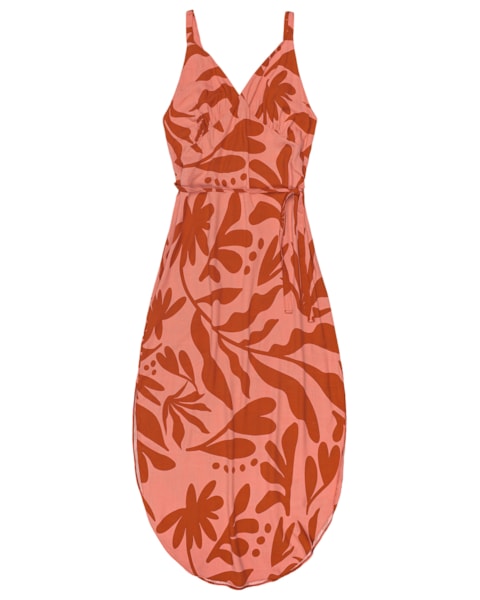 Vestido Midi de Viscose Estampado Cereja Rosa