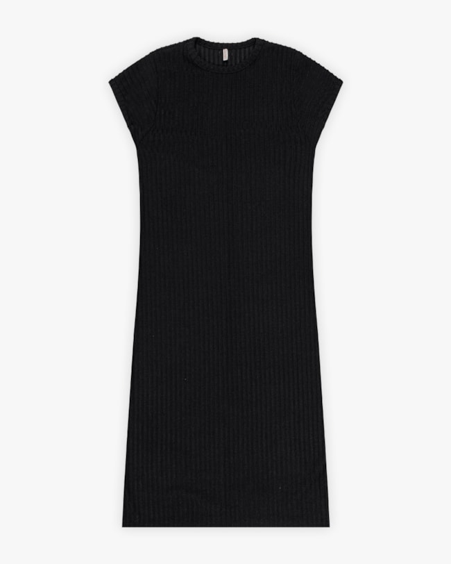 Vestido Midi em Canelado Aveludado Manga Curta - Cereja Rosa - Preto-11ec5110-ee3f-4e96-9fe1-24423d5ca147