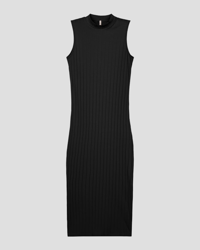 Vestido Midi em Cotton Canelado com Abertura - Cereja Rosa - Preto-bda4c072-4cc2-4aac-b370-b33f754e8065