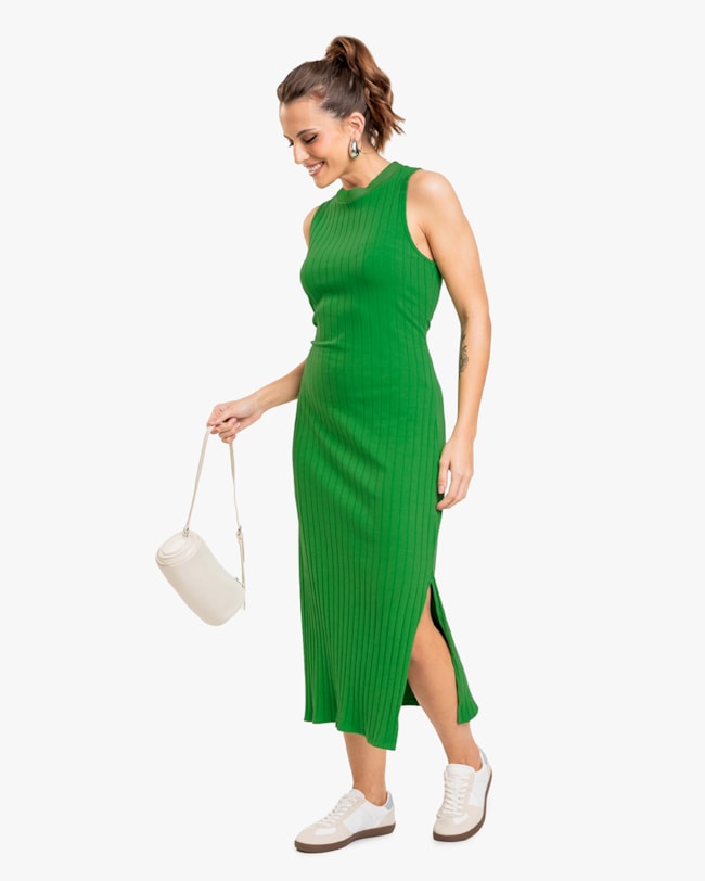 Vestido Midi em Cotton Canelado com Fenda - Cereja Rosa - Online-G-1ab24aef-5a86-4f6b-9568-b6b3b2b7be35