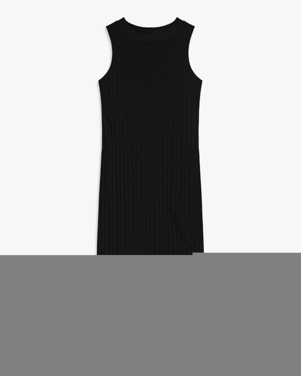 Vestido Midi em Cotton Canelado com Fenda - Cereja Rosa - Preto