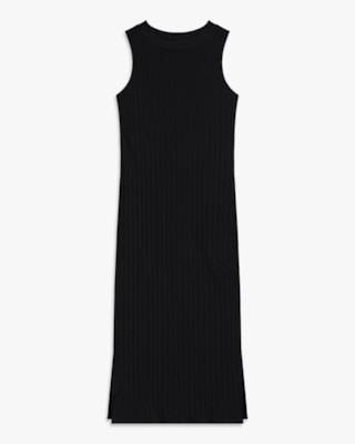 Vestido Midi em Cotton Canelado com Fenda - Cereja Rosa - Preto-G
