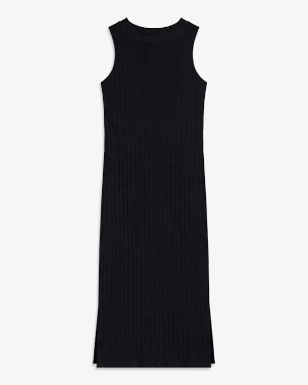 Vestido Midi em Cotton Canelado com Fenda - Cereja Rosa - Preto-G