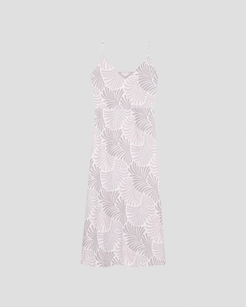 Vestido Midi em Crepe Estampado com Fenda Cereja Rosa Branco