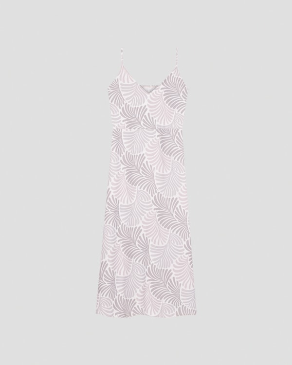 Vestido Midi em Crepe Estampado com Fenda Cereja Rosa Branco