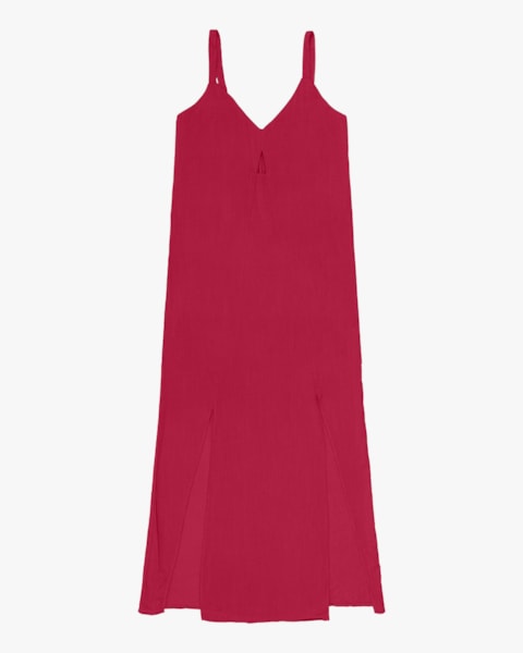 Vestido Midi em Tecido Viscose com Aberturas Cereja Rosa