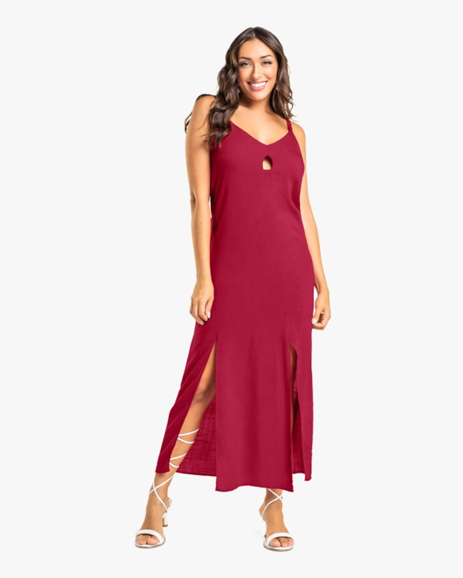 Vestido Midi em Tecido Viscose com Aberturas Cereja Rosa-a99b54ba-9375-459a-81c7-158069ede12f