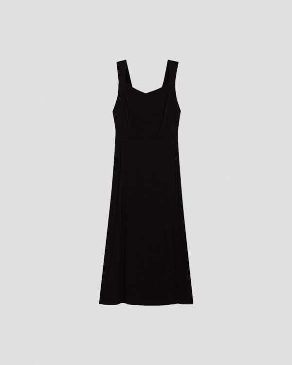 Vestido Midi em Viscose com Alças Largas Cereja Rosa Preto