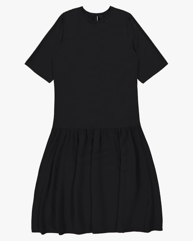 Vestido Midi em Viscose com Babado - Cereja Rosa - Preto P-2d082fa2-4b81-482a-a05a-75e0afa30cda