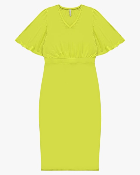 Vestido Midi em Viscose com Manga Flare - Cereja Rosa - Aspargo