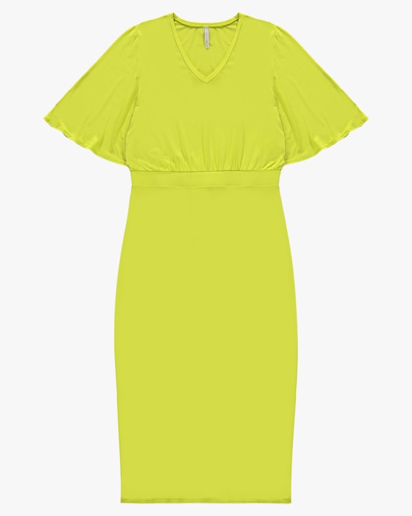 Vestido Midi em Viscose com Manga Flare - Cereja Rosa - Aspargo G