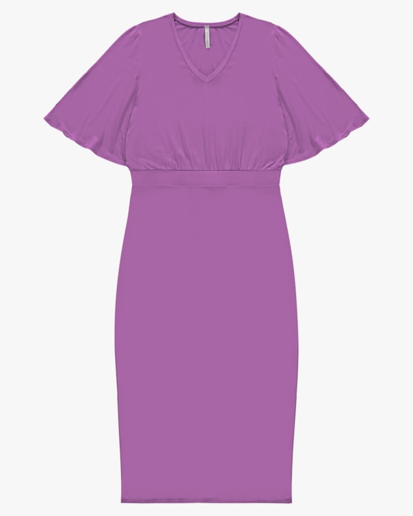 Vestido Midi em Viscose com Manga Flare - Cereja Rosa - Deep Violet P