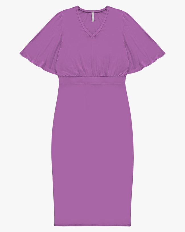 Vestido Midi em Viscose com Manga Flare - Cereja Rosa - Deep Violet P-e976f659-724d-4ea9-8c00-1b145fc0f448