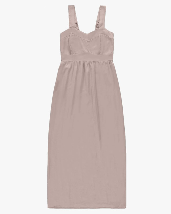 Vestido Midi em Viscose Linho com Alça Larga- Cereja Rosa - Bege-c35e5c76-5dff-4a53-aa76-3f807b770a27