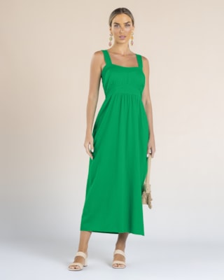 Vestido Midi em Viscose Linho com Alça Larga- Cereja Rosa - Folha G