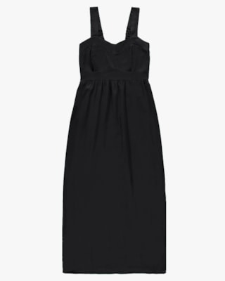 Vestido Midi em Viscose Linho com Alça Larga- Cereja Rosa - Preto P
