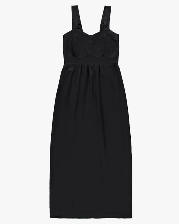Vestido Midi em Viscose Linho com Alça Larga- Cereja Rosa - Preto P