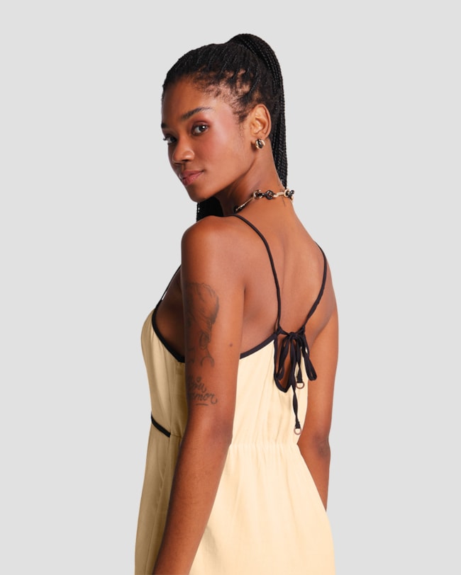 Vestido Midi em Viscose Linho com Amarração Cereja Rosa Bege-108f4c13-5434-4e0d-a8b0-cab12afc356f