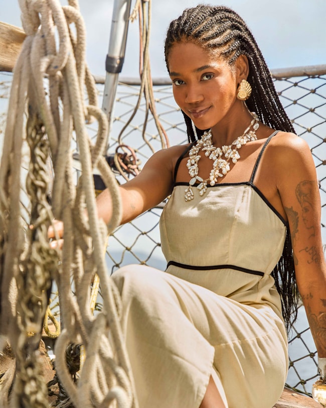 Vestido Midi em Viscose Linho com Amarração Cereja Rosa Bege-19ec7e0c-9d61-4b20-9974-bd2fe4cd0c7d