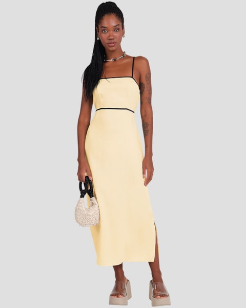 Vestido Midi em Viscose Linho com Amarração Cereja Rosa Bege