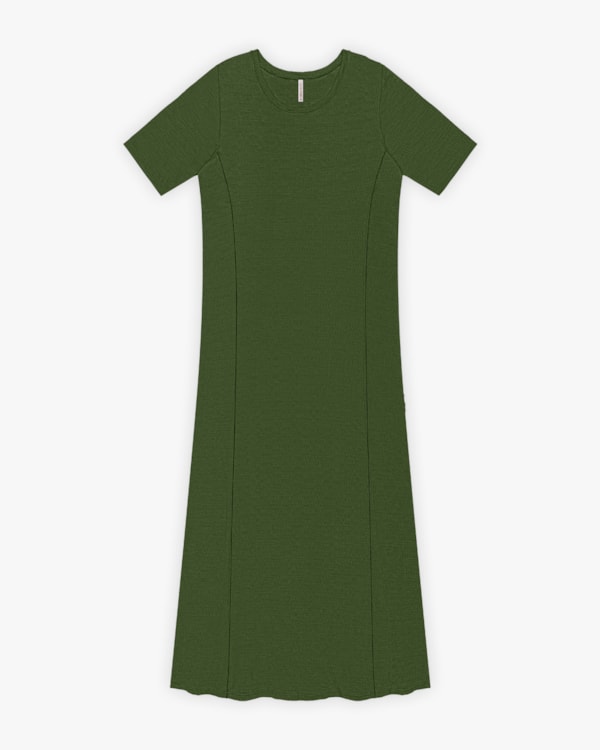 Vestido Midi em Viscose Trabalhada com Bolso - Cereja Rosa - Militar