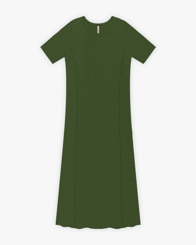 Vestido Midi em Viscose Trabalhada com Bolso - Cereja Rosa - Militar-9ddee3e1-c9be-43af-a61c-092dbf44c741