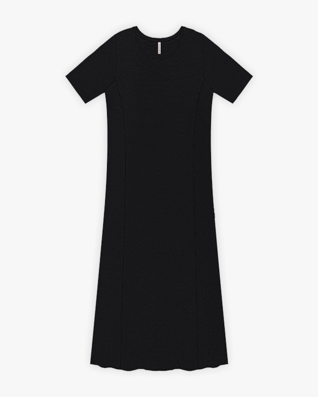 Vestido Midi em Viscose Trabalhada com Bolso - Cereja Rosa - Preto-2954e3ef-c934-4fe8-b937-5144e2fc744a