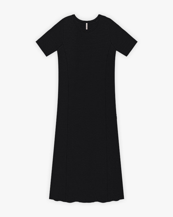 Vestido Midi em Viscose Trabalhada com Bolso - Cereja Rosa - Preto