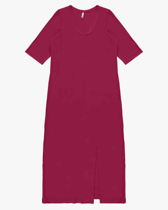 Vestido Midi em Vsicose Trabalhada com Fenda - Cereja Rosa - Cabernet P-a02da39f-e787-4932-b13a-4a56bcf32bd0