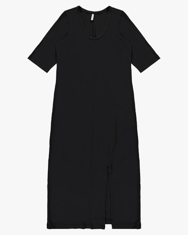 Vestido Midi em Vsicose Trabalhada com Fenda - Cereja Rosa - Preto P