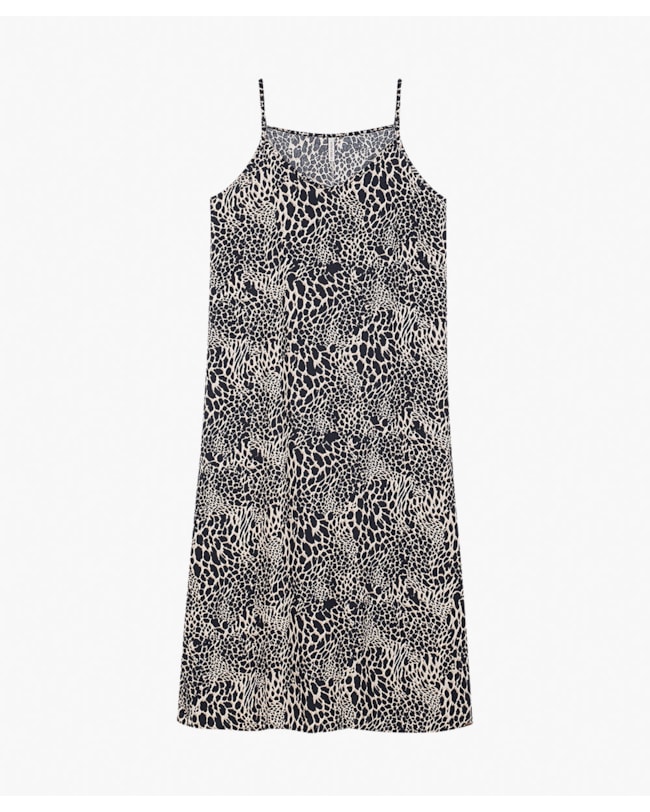 Vestido Midi Estampado Alça Fina em Viscose - Cereja Rosa - Preto-6fb771d0-d469-4dba-8edc-5433aed27983