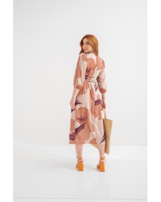 Vestido Midi Estampado Cereja Rosa