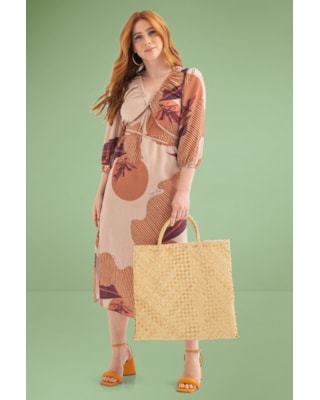 Vestido Midi Estampado Cereja Rosa