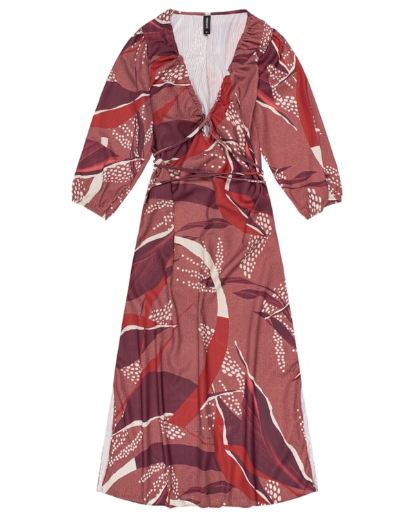 Vestido Midi Estampado Cereja Rosa