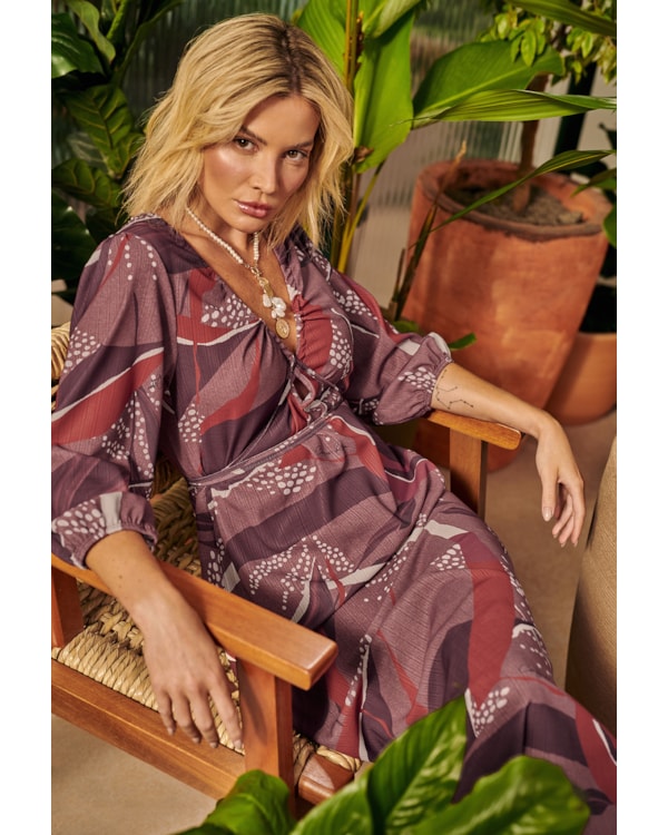 Vestido Midi Estampado Cereja Rosa