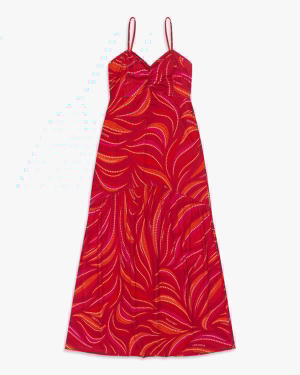 Vestido Midi Estampado com Alças Ajustáveis - Cereja Rosa - Carmim