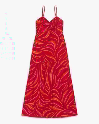 Vestido Midi Estampado com Alças Ajustáveis - Cereja Rosa - Carmim-GG