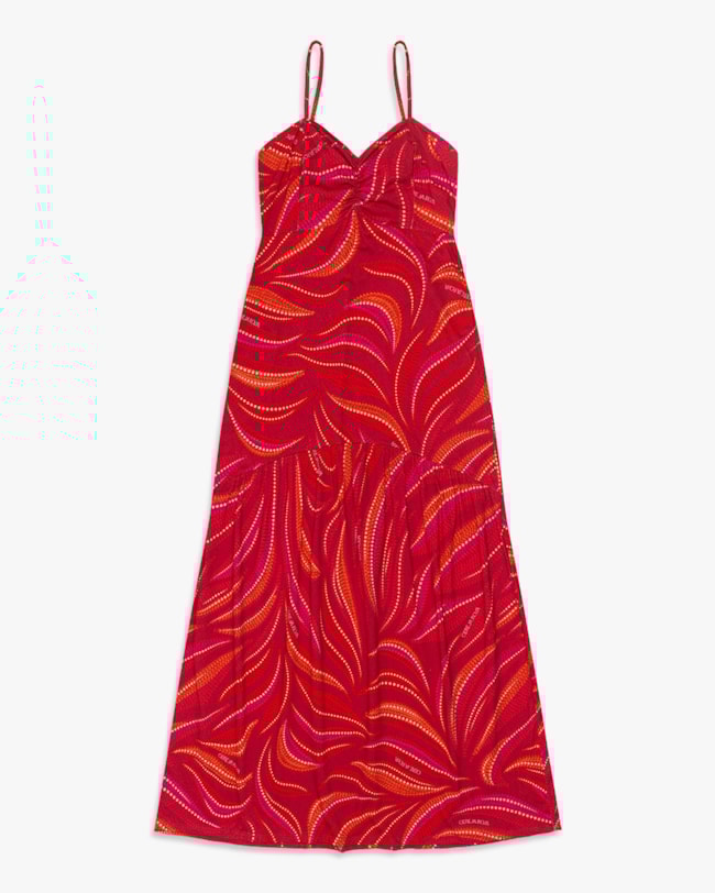 Vestido Midi Estampado com Alças Ajustáveis - Cereja Rosa - Carmim-GG-90221422-7a90-44ad-889a-9f01514920f3