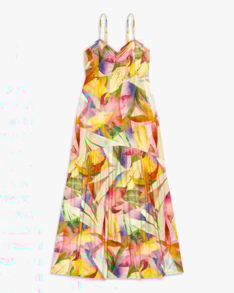 Vestido Midi Estampado com Alças Ajustáveis - Cereja Rosa - Nectarine