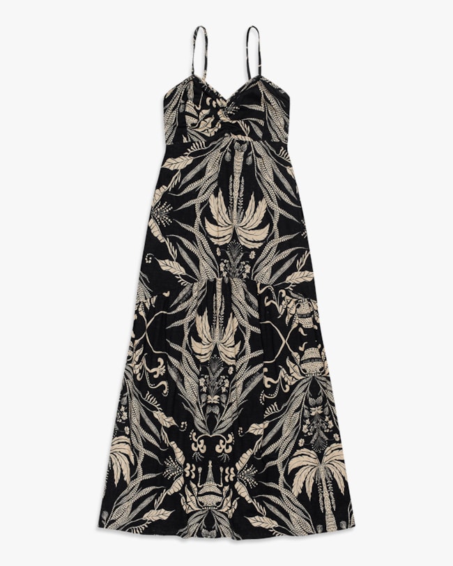 Vestido Midi Estampado com Alças Ajustáveis - Cereja Rosa - Preto-dfffe9b7-ae44-4997-a075-d2655cace428