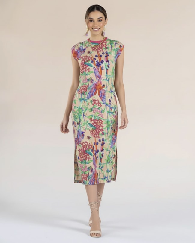 Vestido Midi Estampado com Bolso - Cereja Rosa - Deserto-b4cb41b7-8323-49f0-9bac-df53b323a38b