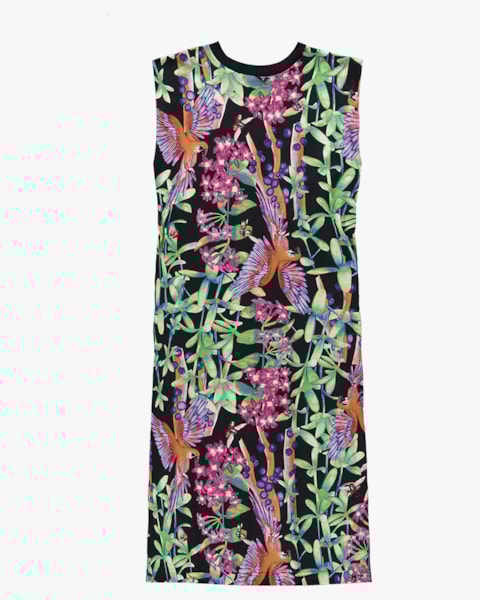 Vestido Midi Estampado com Bolso - Cereja Rosa - Preto