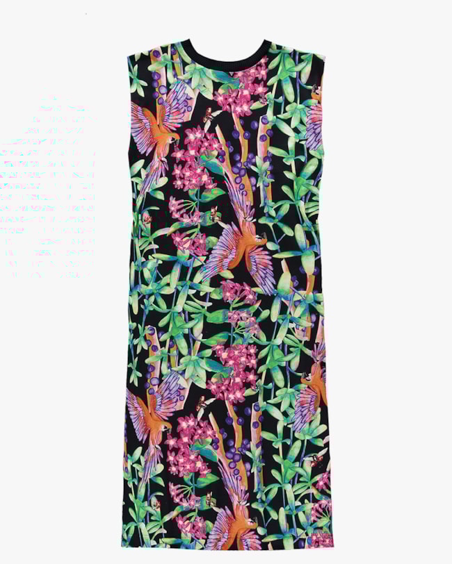 Vestido Midi Estampado com Bolso - Cereja Rosa - Preto-4c568077-5cb8-496a-9878-e790ae27ff8f