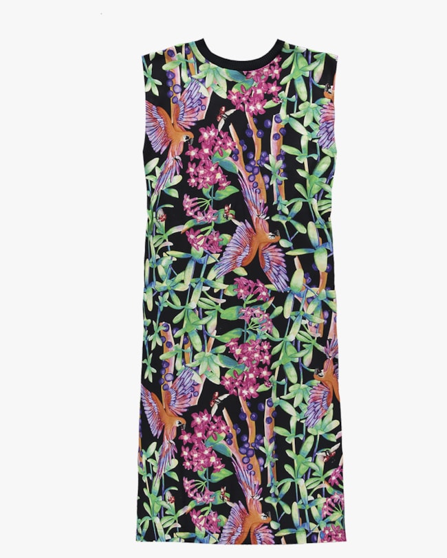 Vestido Midi Estampado com Bolso - Cereja Rosa - Preto G-9af704ed-cbc4-4420-8a48-37aaff4111a0