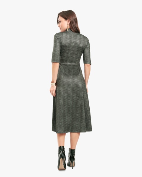 Vestido Midi Estampado em Malha Felpada - Cereja Rosa - Army