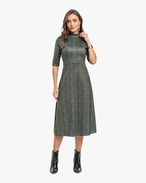 Vestido Midi Estampado em Malha Felpada - Cereja Rosa - Army