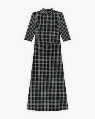 Vestido Midi Estampado em Malha Felpada - Cereja Rosa - Preto